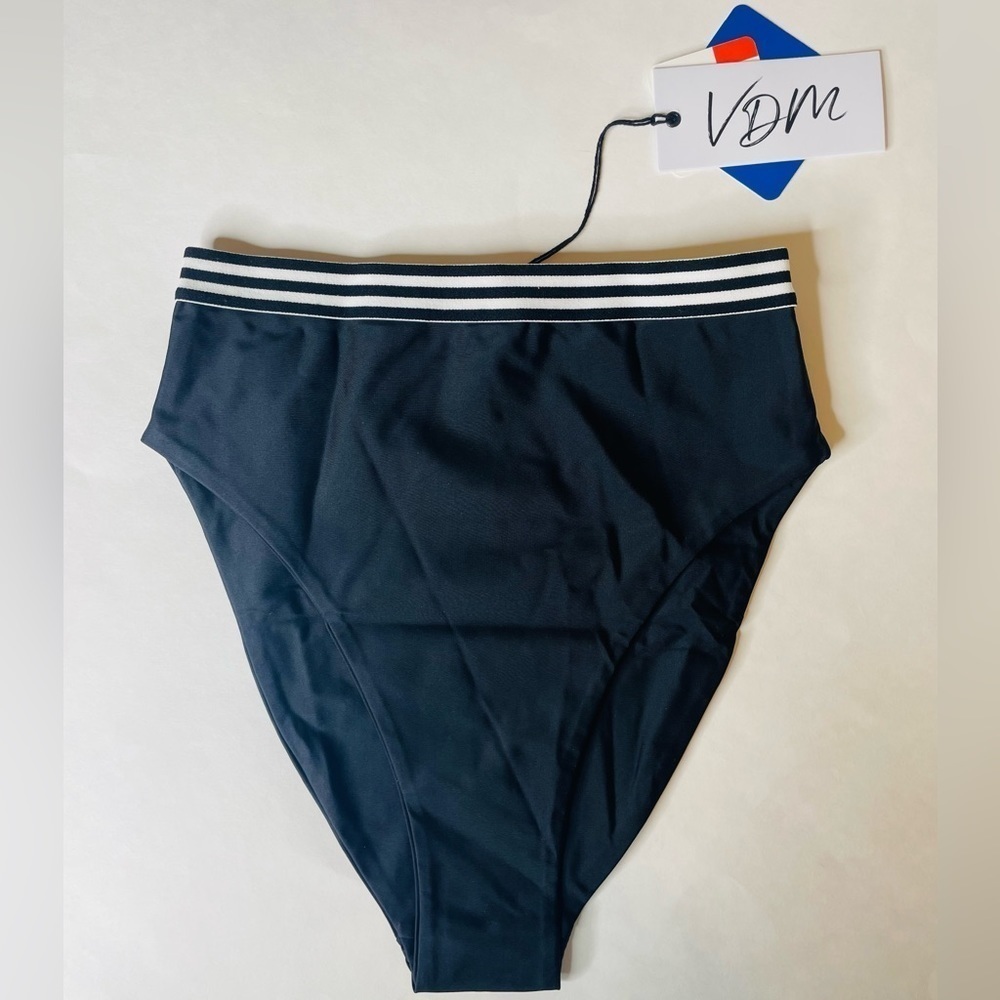 REVOLVE x VDM Black IZZY Sky High Waist High Rise Black Stripe Bikini Bottom